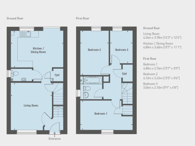 Floor plan, 3 bedroom house  - artist's impression subject to change